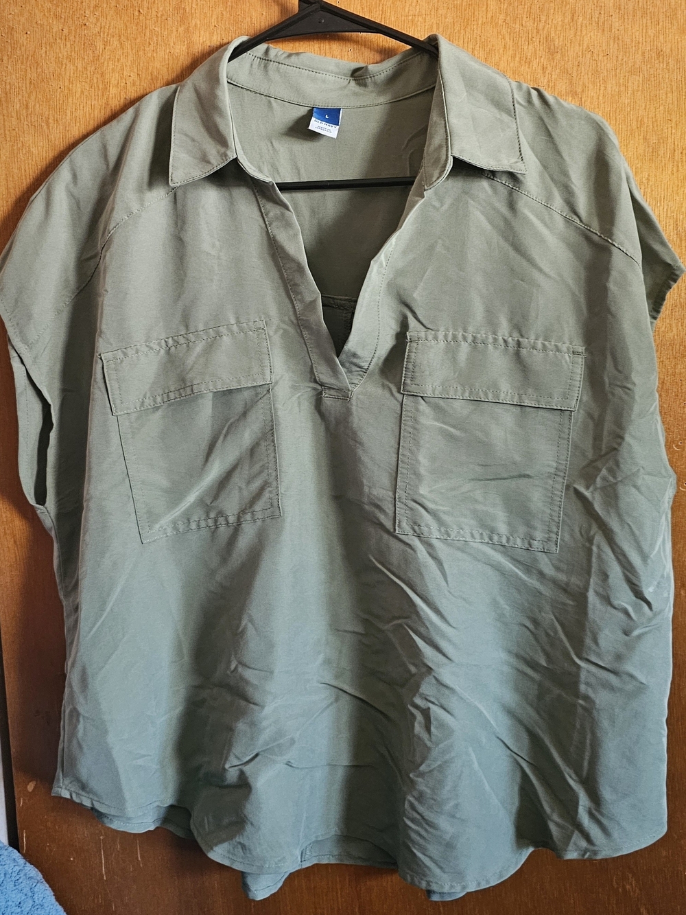 Old Navy Olive Green V-Neck Cap Sleeve Utility Blouse L